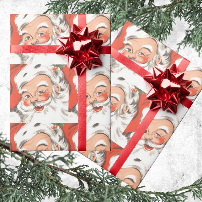 Papel De Presente Natal Antigo, Papai Noel Alegre com Sorriso (Criador carregado)
