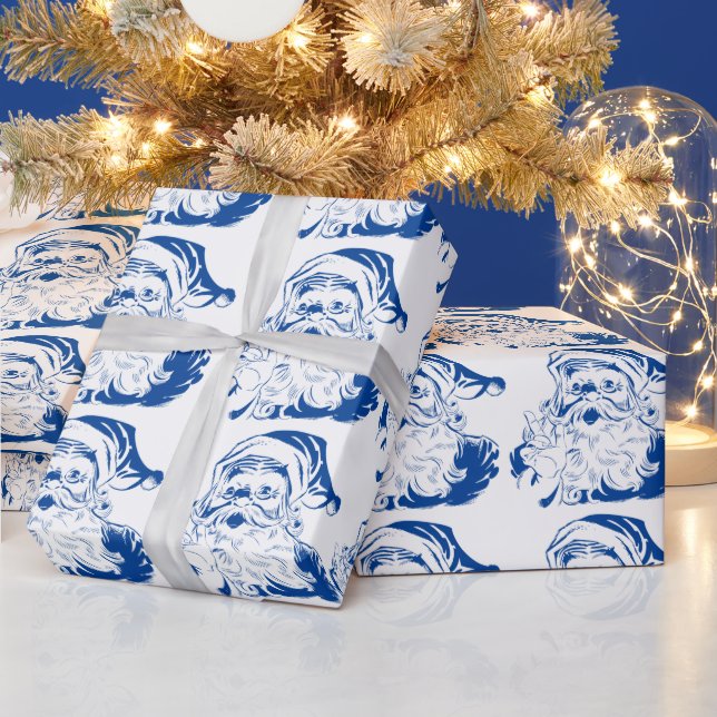 Papel De Presente Natal Antigo, Papai Noel Alegre de Azul (Feriados)
