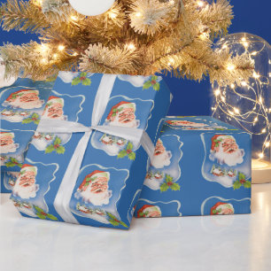 Papel De Presente Natal Antigo, Papai Noel Alegre Retro