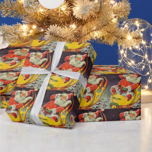 Papel De Presente Natal Antigo, Papai Noel em uma Espaçonave (Feriados)