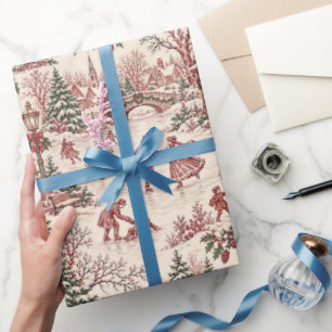 Papel De Presente .Natal Antigo Paraíso de Inverno Patinação no Gelo