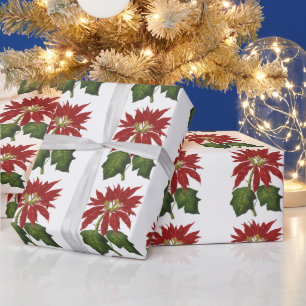 Papel De Presente Natal Antigo, Planta de Inverno Poinsettia Vermelh