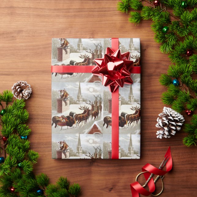 Papel De Presente Natal Antigo, São Nicolau no Telhado (Presente de Natal)