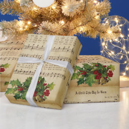 Papel De Presente Natal Antigo Uma Criança Hoje Nasce Canção de Nata