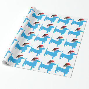 Papel De Presente Natal Aqua Blue Dachshund