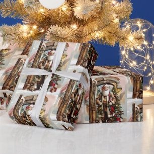 Papel De Presente Natal Aquarela Papai Noel com Cachorro