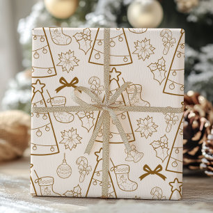 Papel De Presente Natal Arte Linha Dourada Elegante