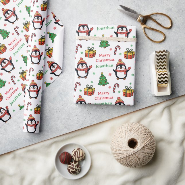 Papel De Presente Natal Árvore de Natal Pinguim Fofo Férias (Artesanato)
