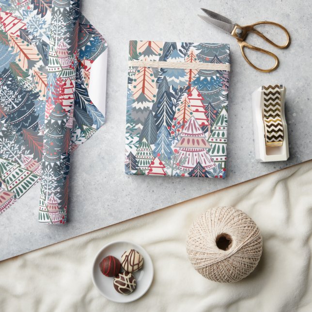 Papel De Presente Natal Árvore Moderna Férias Festivas de inverno (Artesanato)