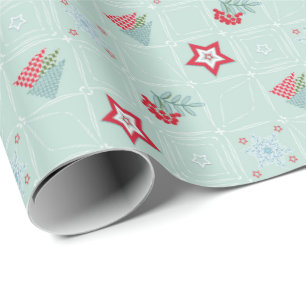 Papel De Presente Natal, árvores, flocos de neve, estrelas, colorid