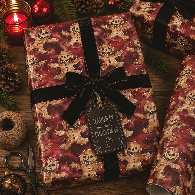 Papel De Presente Natal Assustador de Gengibre Malvado Gótico (Criador carregado)