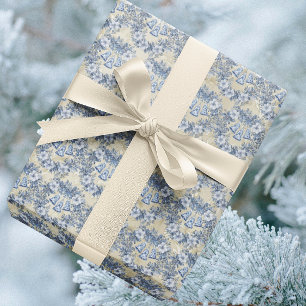 Papel De Presente Natal Azul Branco Creme Chinoiserie Vintage