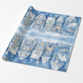 Papel De Presente Natal azul da cidade russa tradicional de inverno
