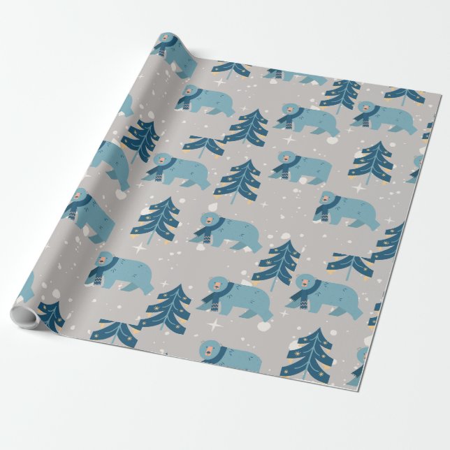 PAPEL DE PRESENTE NATAL AZUL DE URSO POLAR (Desenrolado)