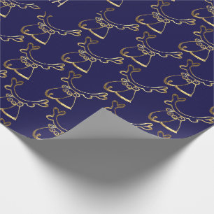 Papel De Presente Natal azul Dourado do falso bonito do teste padrã