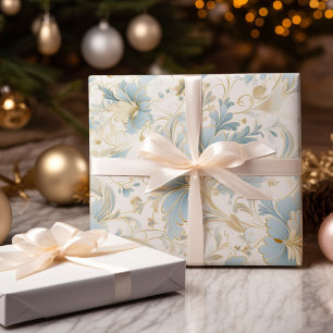 Papel De Presente Natal azul e branco da neve