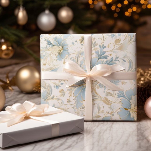 Papel De Presente Natal azul e branco da neve (Criador carregado)