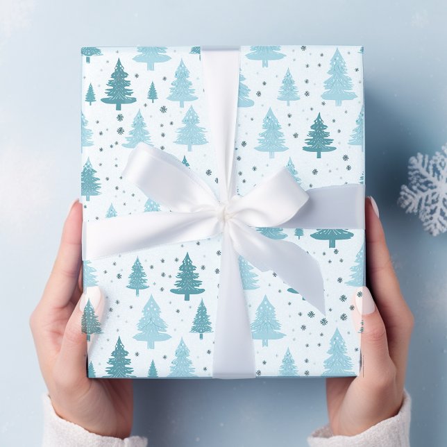 Papel De Presente Natal azul e branco da neve (Criador carregado)