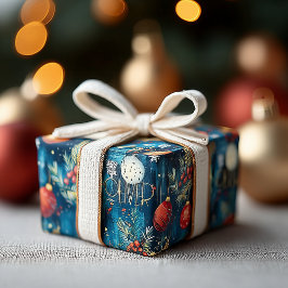 Papel De Presente Natal Azul e Vermelho Personalizado