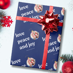 Papel De Presente Natal Azul Família Foto Amor Paz Alegria Feriado