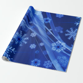 Papel De Presente Natal Azul Flocos de Neve de inverno