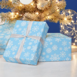 Papel De Presente Natal Azul Flocos de Neve de inverno