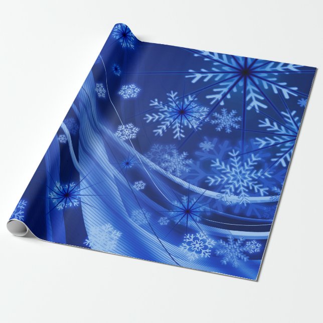 Papel De Presente Natal Azul Flocos de Neve de inverno (Desenrolado)