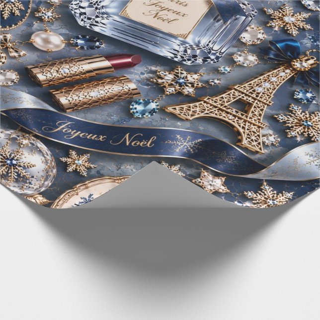 Papel De Presente Natal Azul Marinho Parisiense (Ponta)