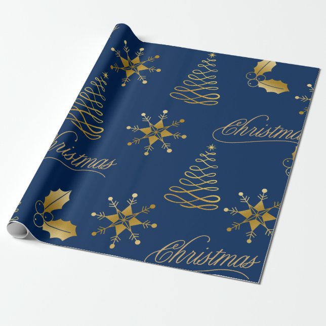 Papel De Presente Natal azul ouro (Desenrolado)