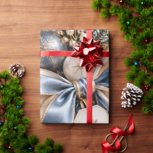 Papel De Presente Natal Azul Paz Alegria