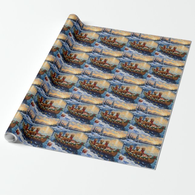 Papel De Presente Natal Barca de Férias com Rhodesian Ridgeback (Desenrolado)