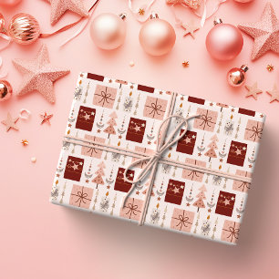 Papel De Presente Natal Boho Rosa