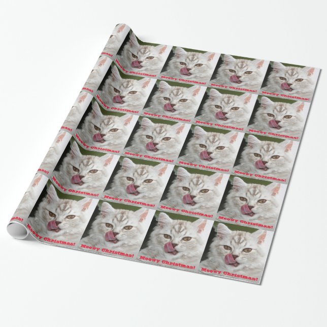 Papel De Presente Natal bonito, papel de Meowy de envolvimento (Desenrolado)