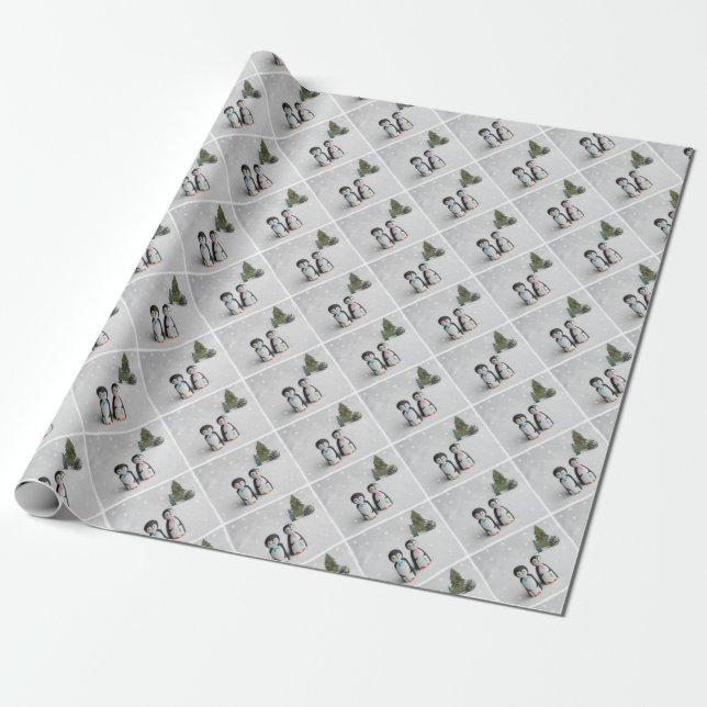 Papel De Presente Natal bonito para o pinguim (Desenrolado)