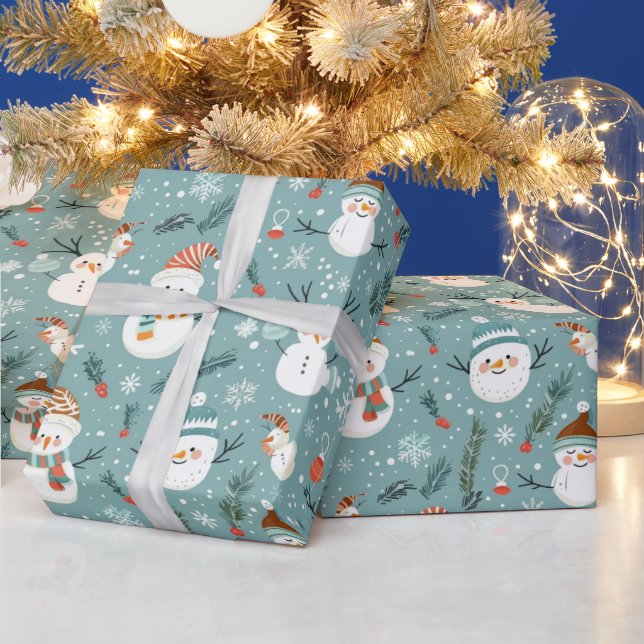 Papel De Presente Natal Bonitos Flocos de Neve Verde (Feriados)
