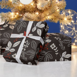 Papel De Presente Natal Botânico da Floresta Escura