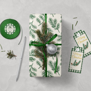 Papel De Presente Natal Botânico de Pinha de Pinheiro