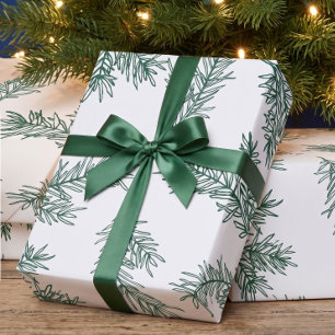 Papel De Presente Natal Botânico Elegante Moderno Verde Branco