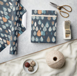 Papel De Presente Natal Botânico Escandinavo Azul Escandinavo