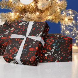 Papel De Presente Natal Botânico Escuro