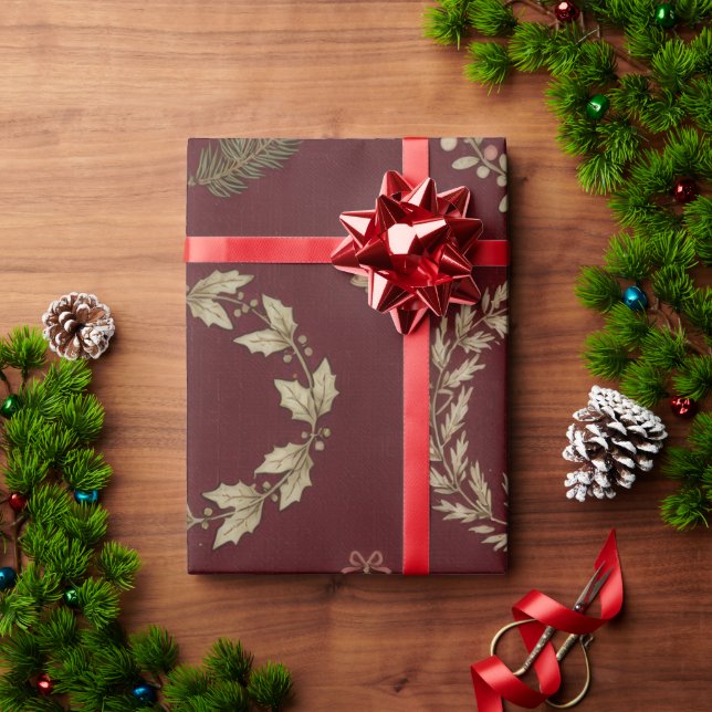 Papel De Presente Natal Botânico Rústico Borgonha de Inverno (Presente de Natal)