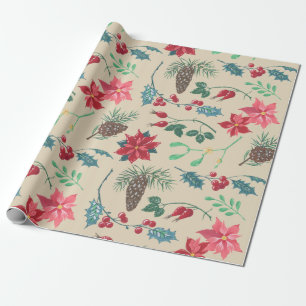 Papel De Presente Natal Botânico Tradicional