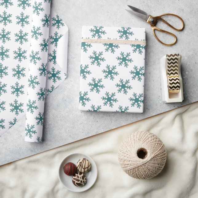 Papel De Presente Natal Branco Azul Padrão Floco de Neve Festa (Artesanato)