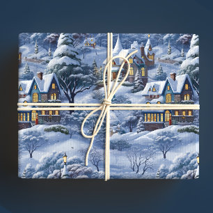 Papel De Presente Natal branco da aldeia de inverno moderna
