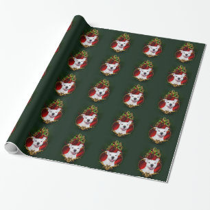 Papel De Presente Natal branco do pitbull