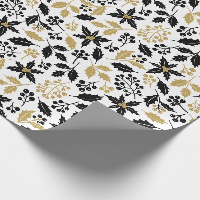 Papel De Presente Natal Branco Dourado Holly Botânico (Ponta)