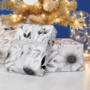 Papel De Presente Natal branco e preto no inverno elegante