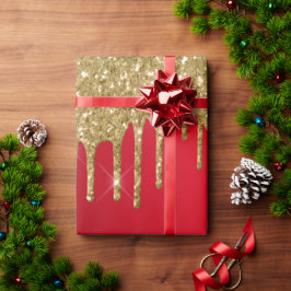 Papel De Presente natal brilhante Dourado e vermelho