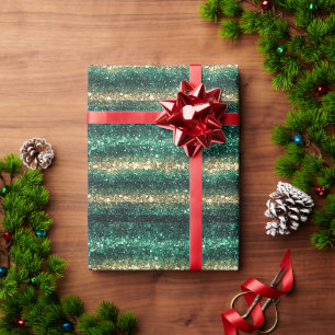 Papel De Presente Natal Brilho Verde Dourado