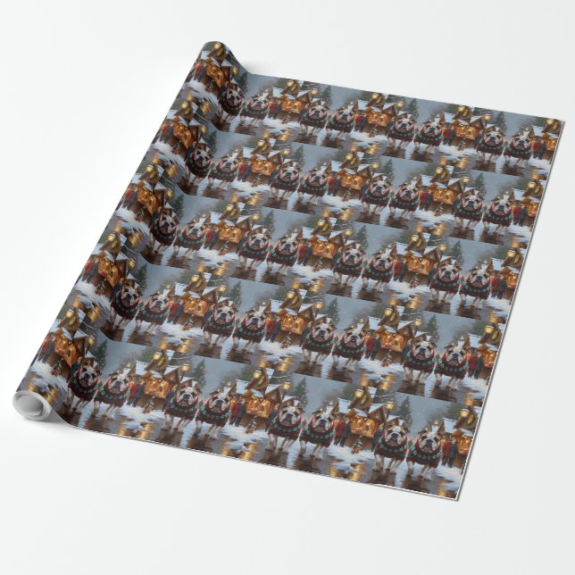 Papel De Presente Natal Bulldogs Neve Feriado (Desenrolado)